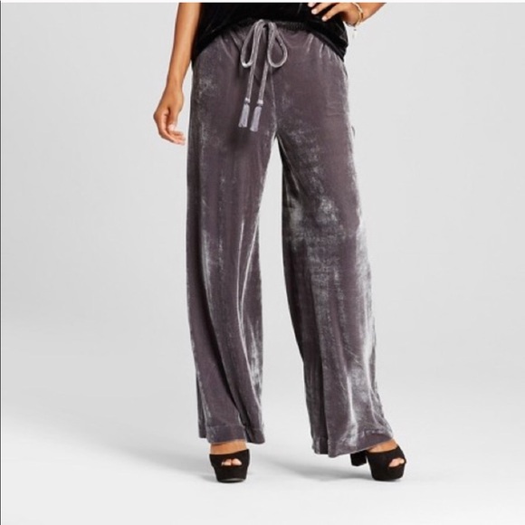 gray velvet pants
